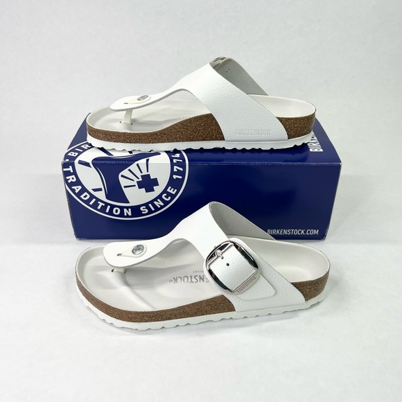 **SOLD**    Birkenstock Big Buckle Gizeh White Leather 39 Regular Women 8 Men 6 - Picture 4 of 16
